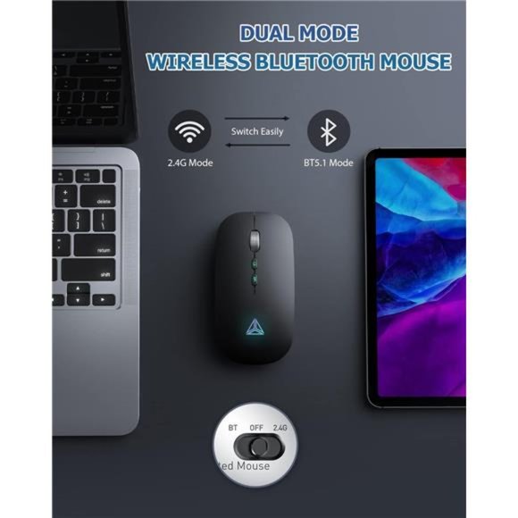 Bluetooth Mouse,LED Rechargeable WirelessMouse(BT 5.1+2.4G),Silent Computer Mice - Picture 3 of 6